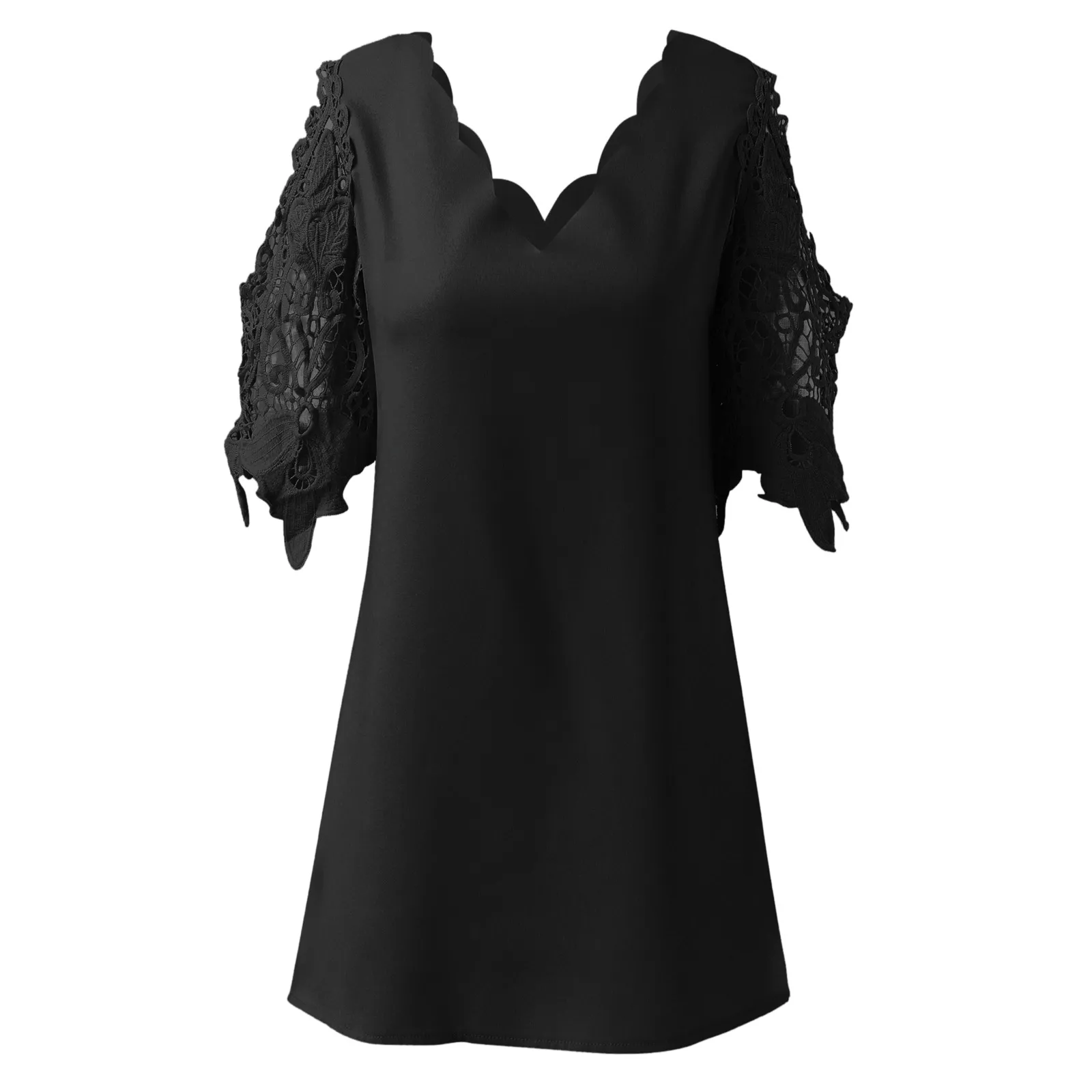 Frauen Spitze Spleißen Halbarm Langes Kleid Quadrat Kragen Solide Langes Kleid Sommer Spitze-up Hohl Jacquard Big Hem falten Kleider – Detail 5