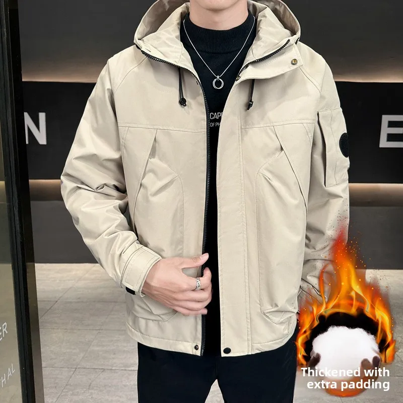

Мужская ветрозащитная куртка с капюшоном в американском стиле, осенне-зимняя, модная, повседневная, свободного кроя, из полиэстера, нейлона и композитного волокна, утепленная.