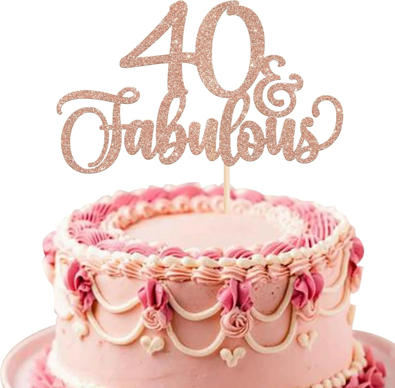 1 Stück glitzernder Champagner-Kuchendekor für den 40. und fabelhaften Stil – Kuchendekorationen zum 40. Geburtstag für Partyzubehör – Detail 10