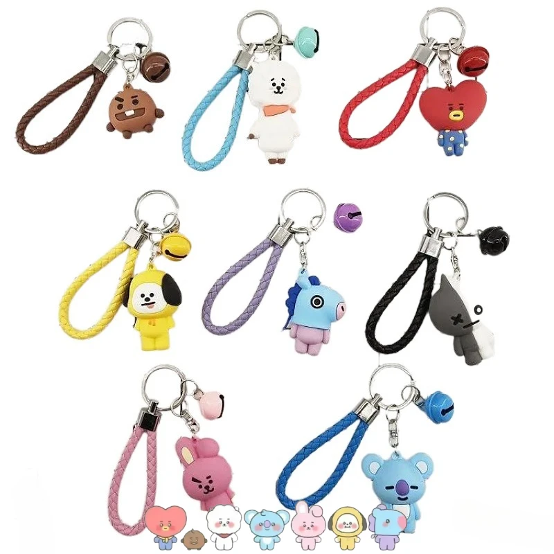 

Милый плюшевый брелок-кукла BT21 с колокольчиком, кавайный аксессуар для рюкзака для мальчиков и девочек, аниме-товары, подарок для фанатов.