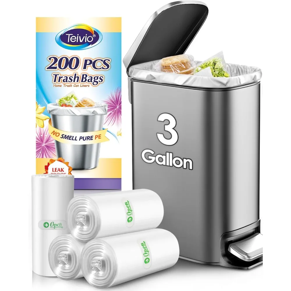 

Hot Sale 3 Gallon 200 Counts Small Trash Bags Fit 10 Liter Waste Basket Bags for Bathroom Kitchen Office Home Bin Liners Clear Plastic Garbage Bags