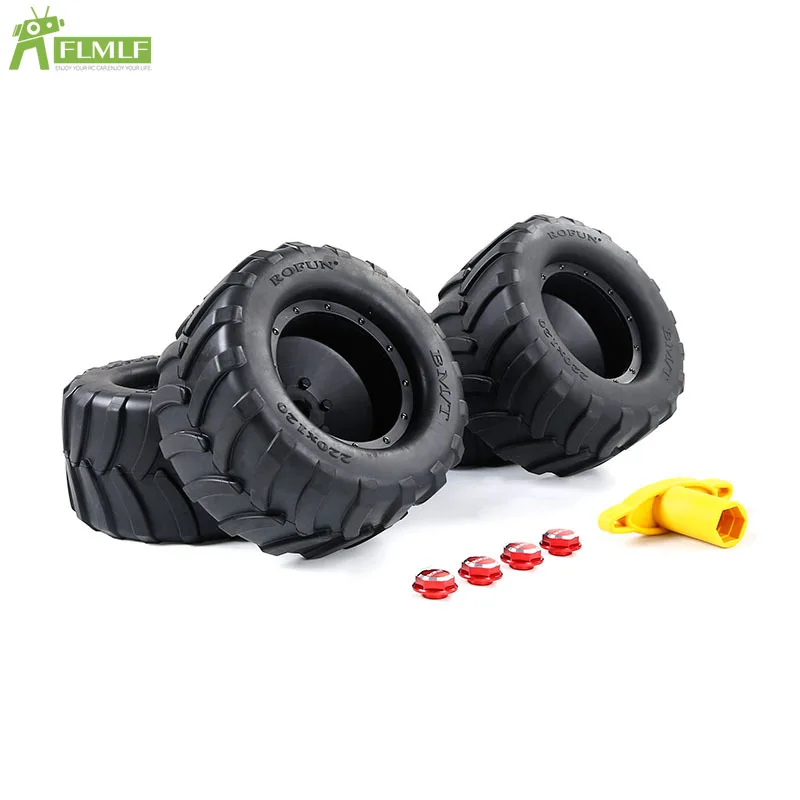 Wheel Tyre with Alloy Nut and Wrench Set Fit for 1/5 Electric ROFUN ROVAN XLT Traxxas X-Maxx Truck Tire Size: 220x100mm