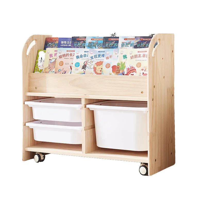

2024 Now Product Solid Wood Children's Bookshelf Floor to Floor Mobile Storage Cabinet
