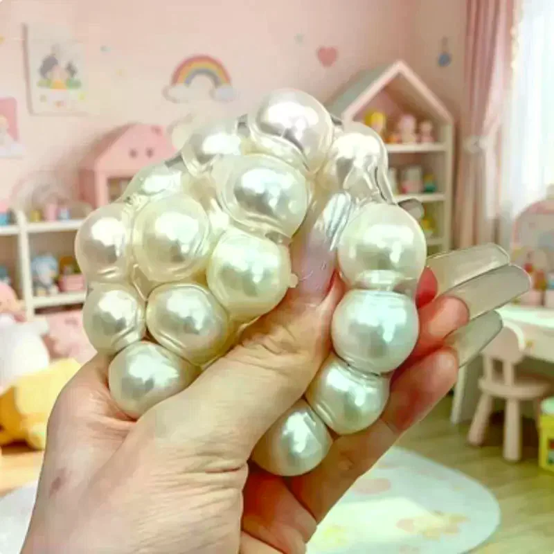 1Pcs White Pearl Sensory Fidget Toy Handmade Grape Noisy Squeeze Ball For Adults Stress Relieve Squeeze Toys