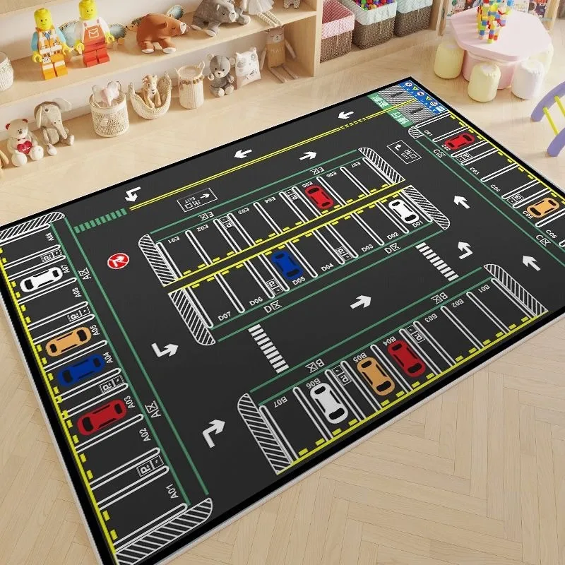 Kids Car Track Play Rug Crystal Velvet Baby Crawling Mat Non Slip Dirt Resistant Children Room Educational Game Floor Carpet