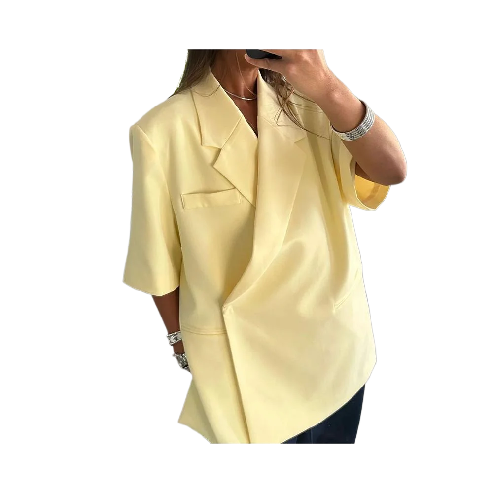 Dames losse blazerpak effen casual kraagvorm één knop jas hoge taille shorts 2025, zomer herfst formele nieuwe outfits - afbeelding 2