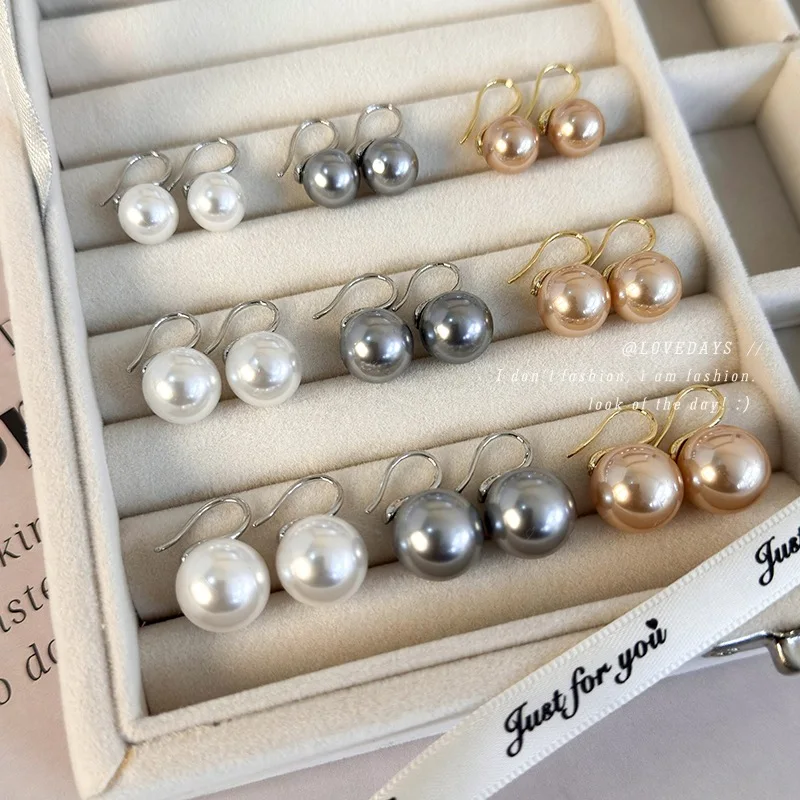 Pearl Drop Earrings Geometric Gray Minimalist Versatile Commute Premium Lightweight Silver Plated  Hypoallergenic Post