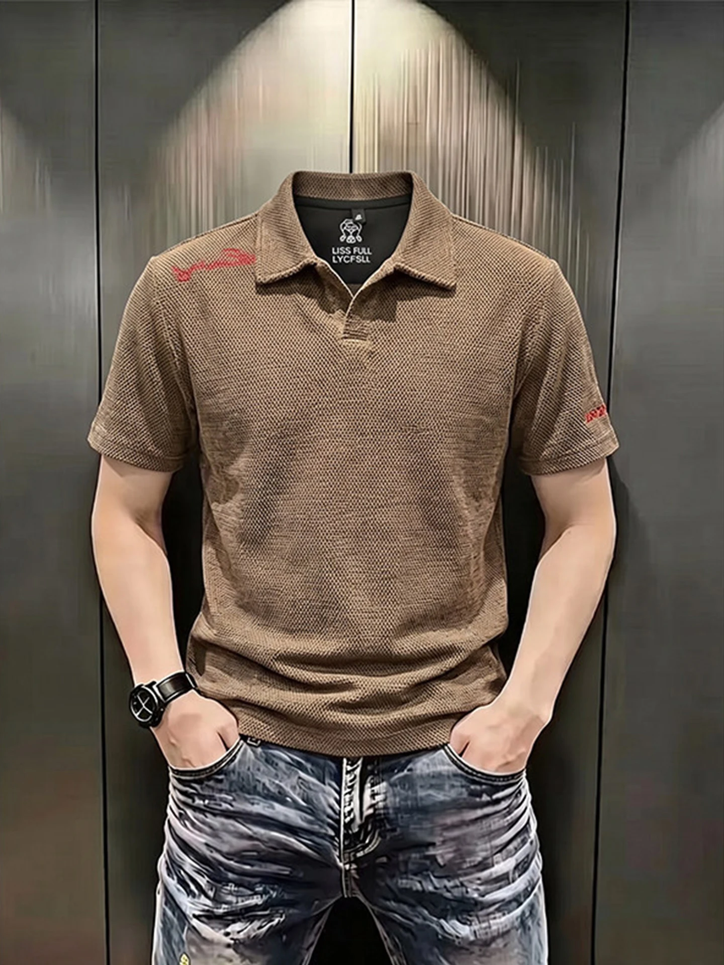 American Style Dragon Scale Embroidery  Shirt Short Sleeve Men's Summer Breathable Shoulder Level Half Sleeve High End Fe...