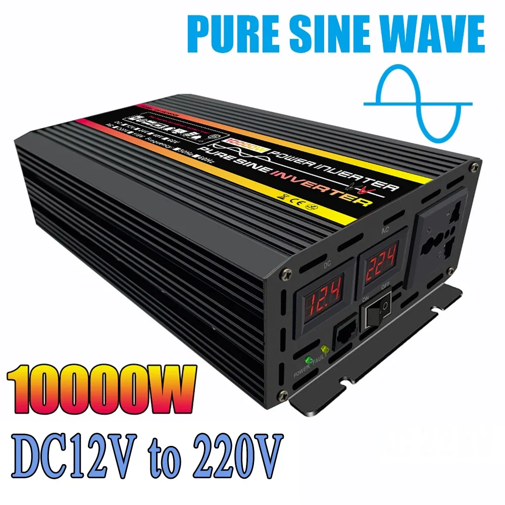 

10000W Pure Sine Wave Power Inverter DC12/24V to AC110/220V Voltage Transformer Car Home Converter Off Grid Power Inverter