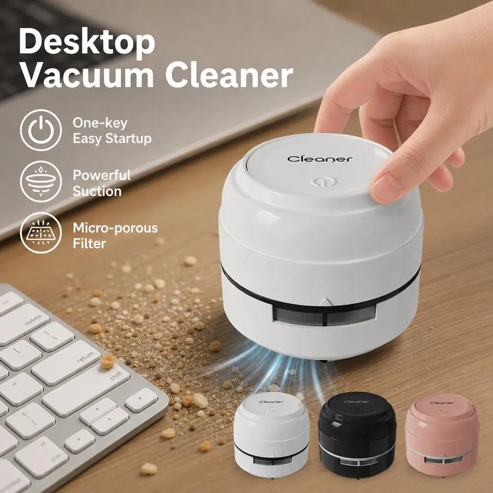 Desktop Vacuum Cleaner Mini Wireless Portable Keyboard Dust Sweeper Crumb Eraser Collector Battery Operated Office Home Car