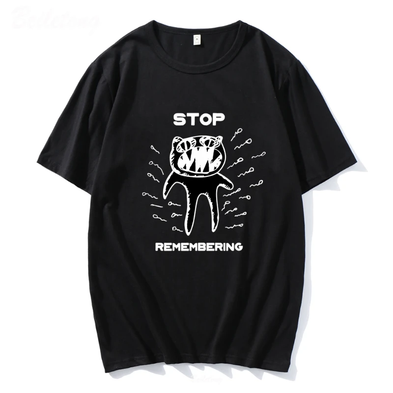 Radiohead T Shirt Men STOP REMEMBERING Funny Print Oversized 100%Cotton Unisex T-shirts Indie Rock Band Music Tees Harajuku Tops