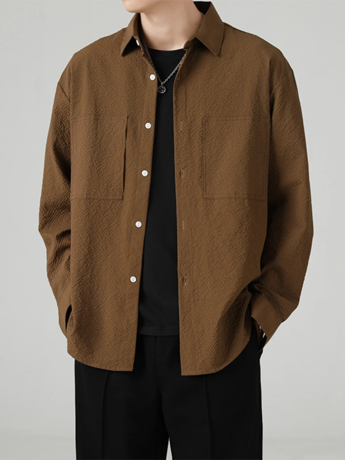 

Мужская повседневная футболка Long Sve, текстурированная, в британском стиле, весна-осень, новинка, приталенный крой, однотонная, для молодежи