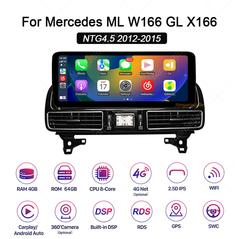 

Android 13 Car Radio Multimedia Player Screen For Mercedes Benz ML W166 GL X166 SLC SLK Carplay Autoradio Head Unit GPS DSP WiFi