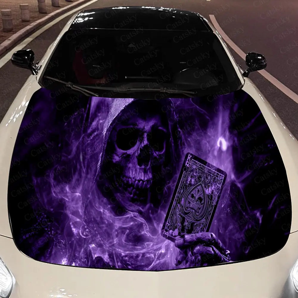 

Gothic Tarot Skull Flame Car Hood Wrap Color Vinyl Sticker Truck Graphic Bonnet Auto Accessories Decoration Protect Decal Gift