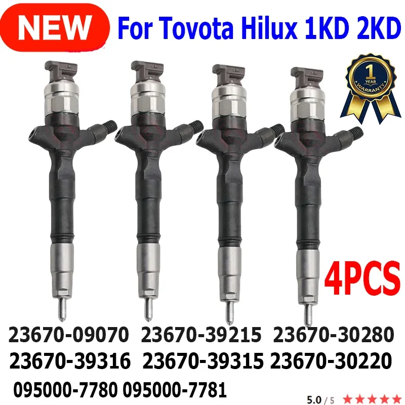 

4PC 095000-7780 For Toyota Hilux 23670-09070 23670-39215 23670-30280 23670-39316 23670-39315 23670-30220 NEW DIESEL INJECTOR