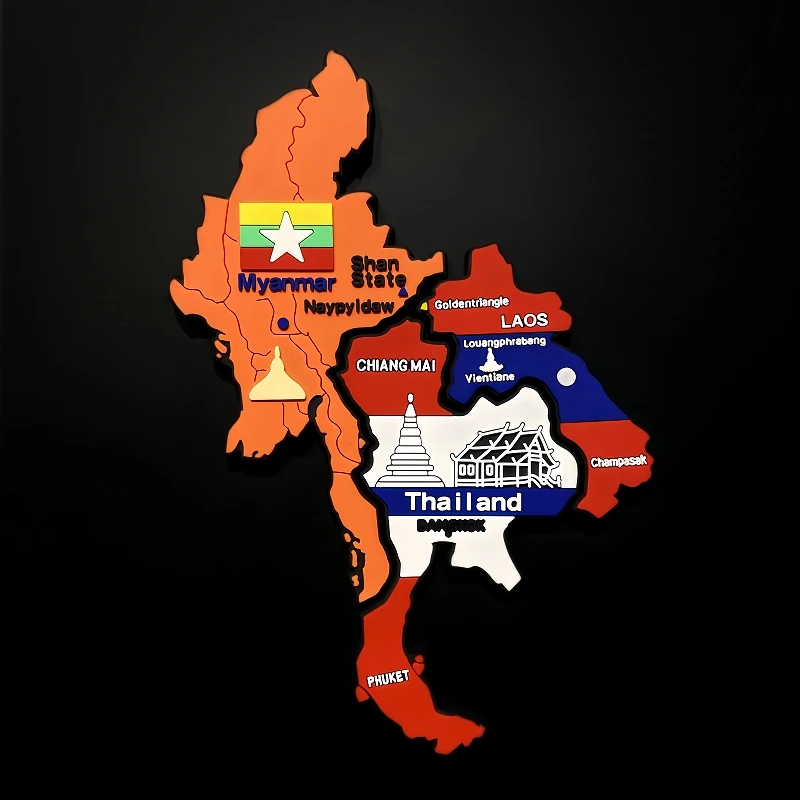 Southeast Asia Golden Triangle Fridge Magnets Laos Thailand Myanmar Fridge Stickers Rubber Map Home Decoration Birthday Gifts
