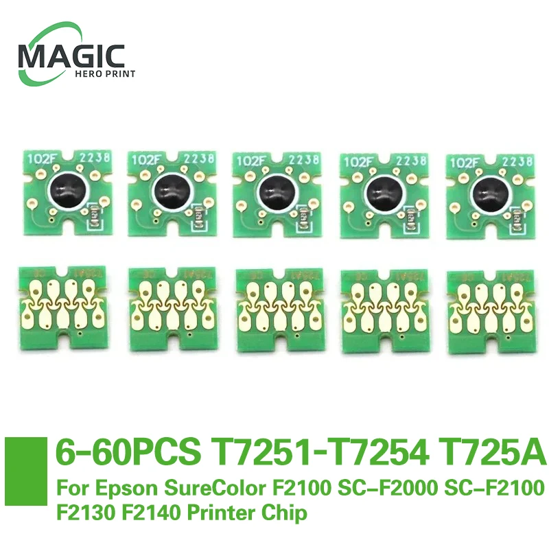 

6-60 шт. Φ T725A1 T725A2 чип картриджа с белыми чернилами для Epson SureColor F2100 Φ F2130 F2140 чип принтера