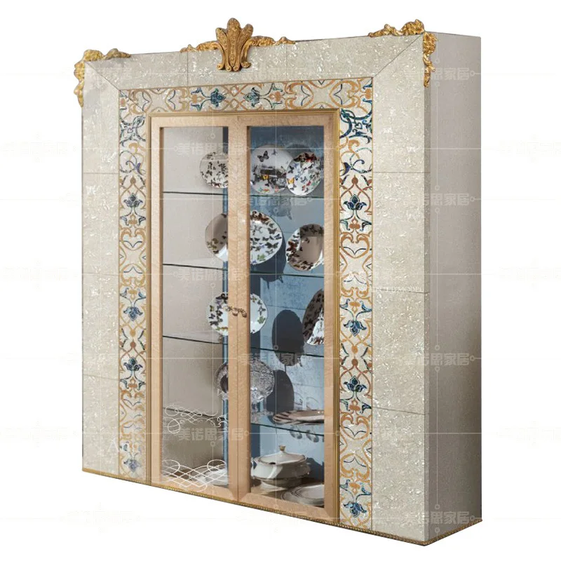 Wine Cabinet Living Room Wall Display Cabinet French Luxury Shell Parquet Light Decorative Wine Cabinet