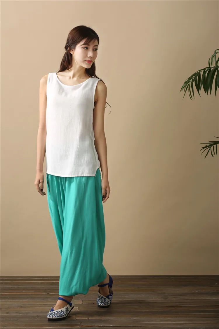 2026 Spring Women Casual Loose Harem Pants Solid Elastic Waist Summer Wide Leg Pants Plus Size Cotton Linen Trousers 4XL 5XL
