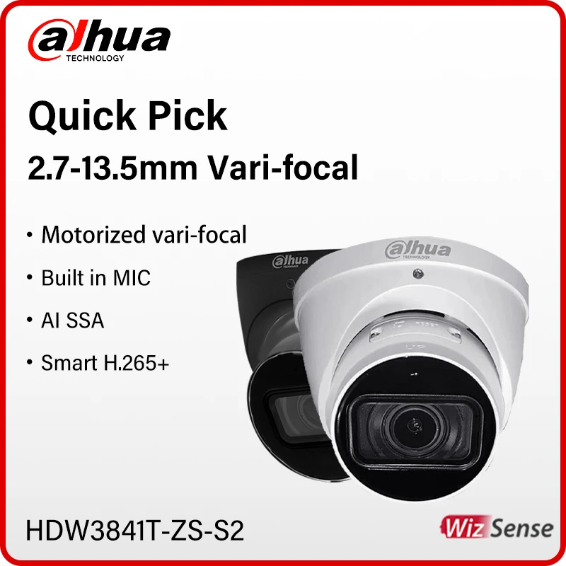 

Dahua WizSense 8MP Motorized Zoom Camera Black 4K Starlight Smart Quick Pick Security Protection With Microphone HDW3841T-ZS-S2