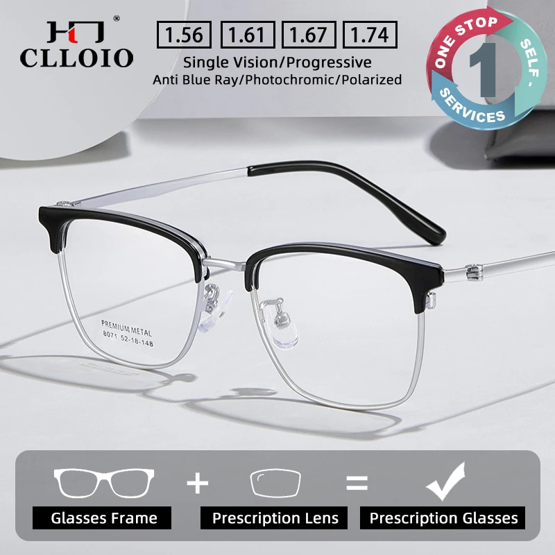 

CLLOIO New Fashion Alloy Prescription Glasses Blue Light Blocking Matte Eyebrow Frame Myopia Glasses Reading Progressive Eyewear