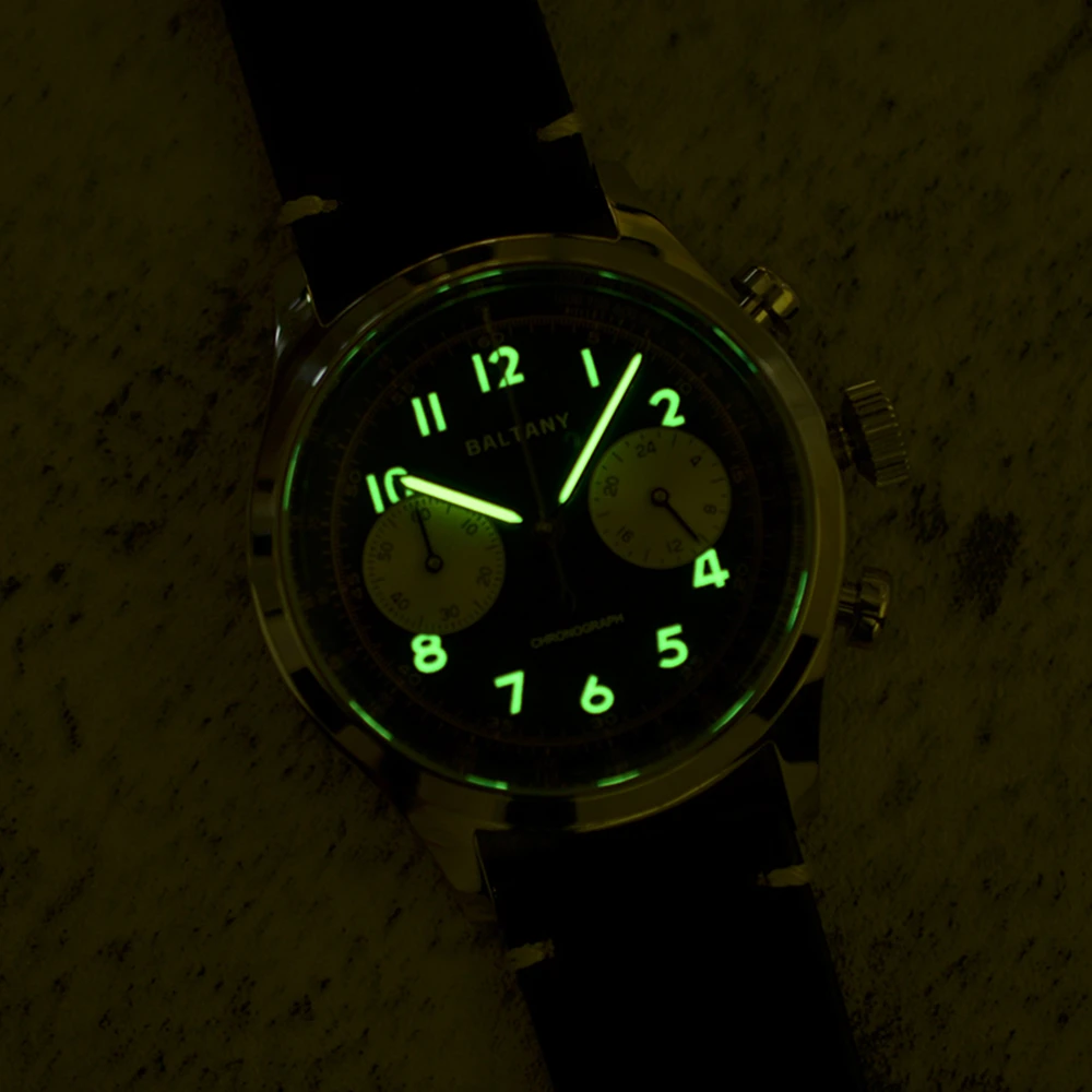 Baltany Chronograph Watch Men 39mm Pilot Chrono Watches Vintage VK64 Quartz Wristwatches Military Luminous Clocks Custom LOGO