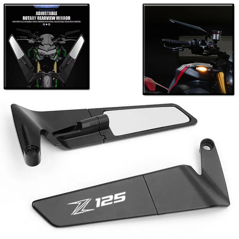 

Motorcycle carbon fibre CNC aluminium Mirror Stealth Winglets Rearview Mirrors FOR Kawasaki Z125 Z 125 Accessories