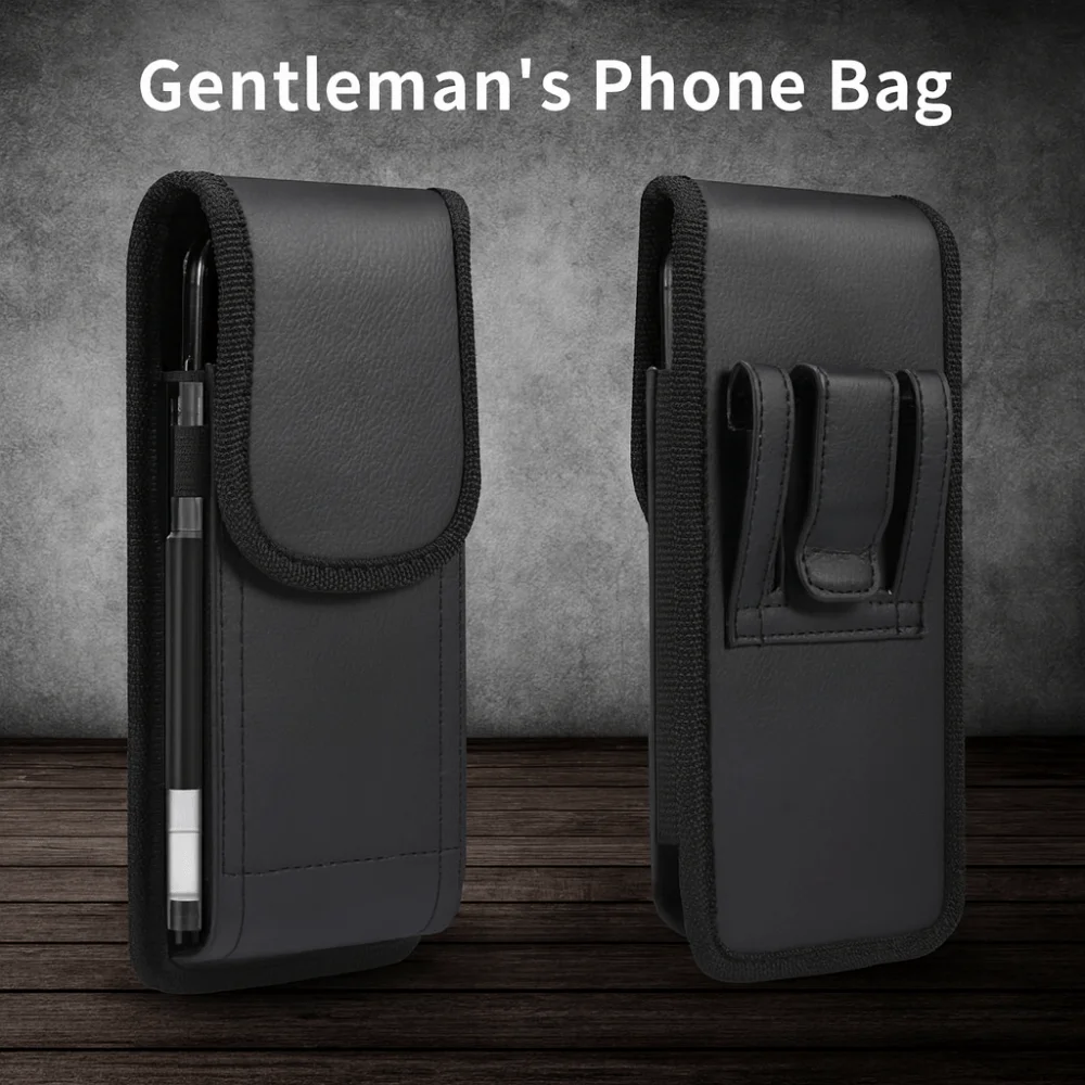 

Coin Purse Single-layer Mobile Phone Pouch Universal Waterproof Phone Belt Clip Bag Black PU Phone Belt Hanging Pouch Men