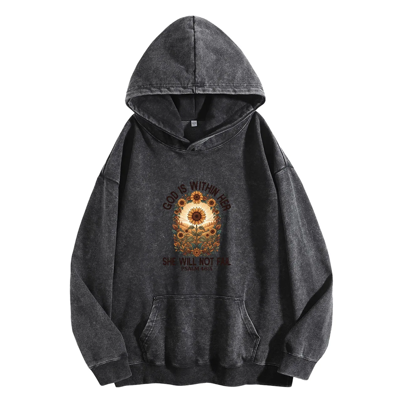 سويت شيرت رجالي كلاسيكي بغطاء للرأس برسومات مغسولة من Sunflower Field، بلوفر كاجوال ملابس الشارع الشهير