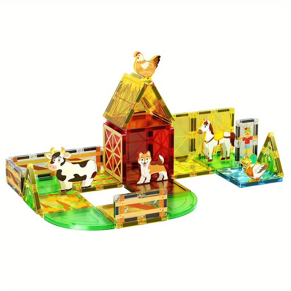 

DIY 32pcs Farm Animals Magnetic Building Blocks - Large STEM Toy Set Creative Magnetic Toys, Children Educational Magnet Toys