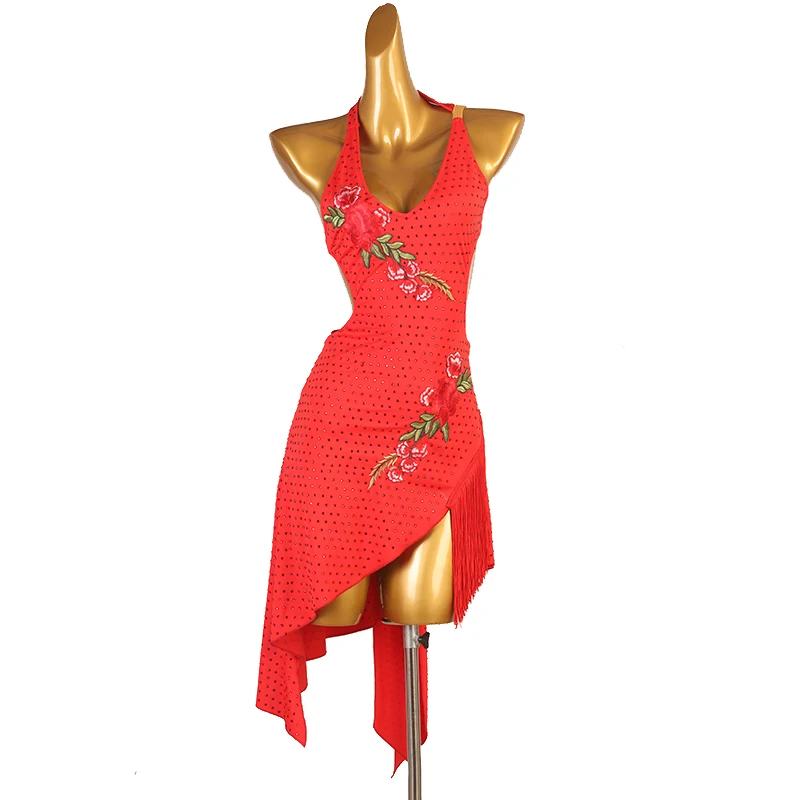 

New Red Latin Dance Competition Tassel Dress For Senior Performance Ballroom Costume for Women Cocktail Female Sexy Wear