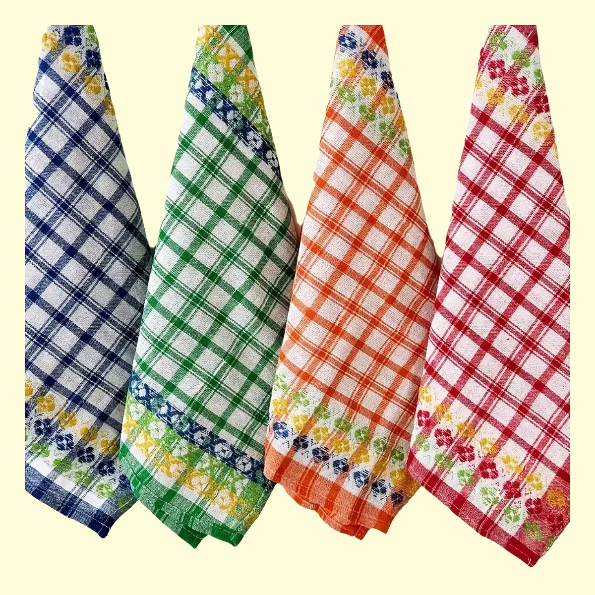 4Pieces, 40Cm*69Cm, Multi-Colored Plaid Cotton Kitchen Towels, Highly Absorbent and Soft, Suitable for Drying Dishes, Cleaning
