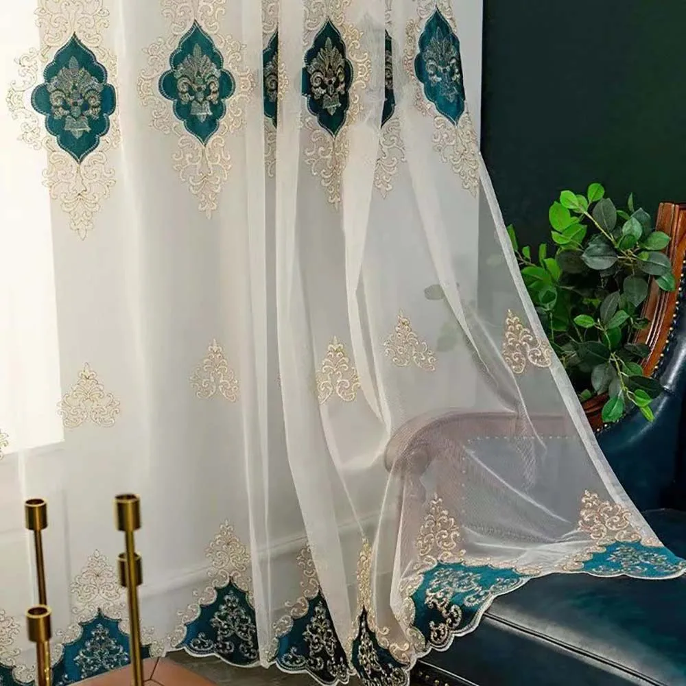 

European Elegant Flower Embroidery Sheer Voile Drapes For Bedroom American Luxury Peony Embroidery Tulle Curtain For Living Room