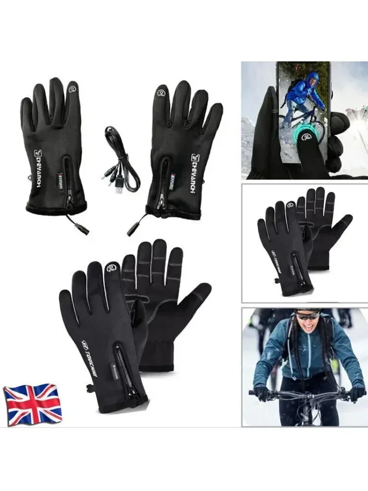 AliExpress USB Electric Heated Cycling Gloves Winter Warm Men Womens Non-Slip Touch Screen Bike Gloves