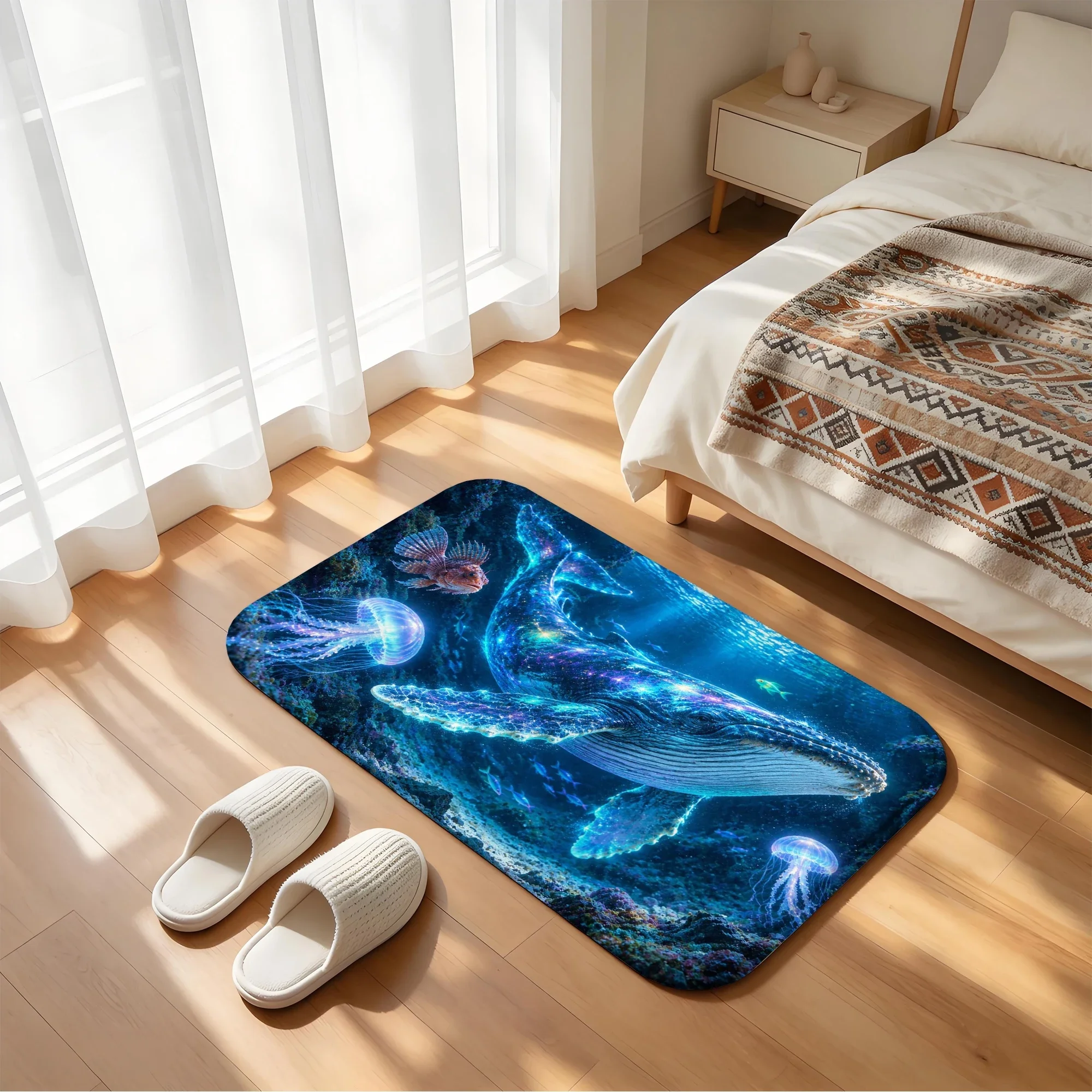 Blue whale Bath Mat Water Absorbent Quick Dry Anti-Slip Shower Rug Floor Carpet for Bathroom Home Decor