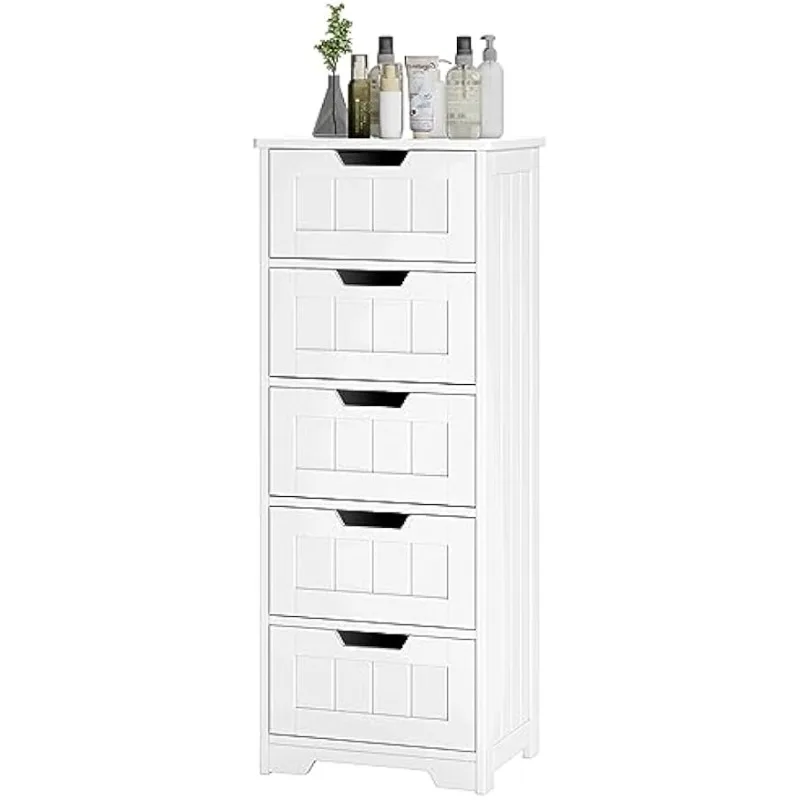 

FOTOSOK Bathroom Cabinet, Bathroom Storage Cabinet with 5 Drawers,11.8”x15.7”x32.5”Bathrooms Floor Cabinets , White