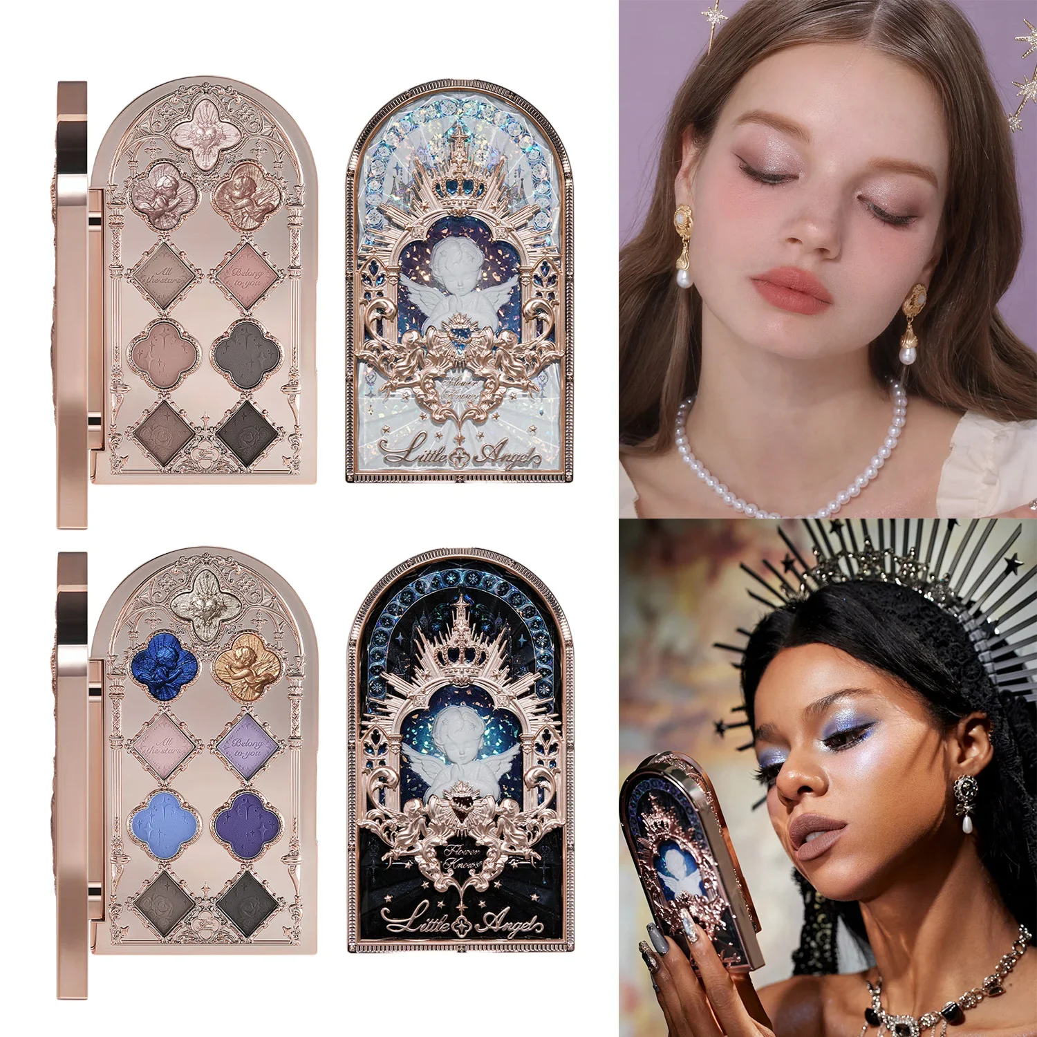 Flower Knows Paleta de Sombras Little Angel 9 Cores Fosco Brilhante com Glitter Longa Duração Alta Pigmentação Vegano Livre de Crueldade Maquiagem