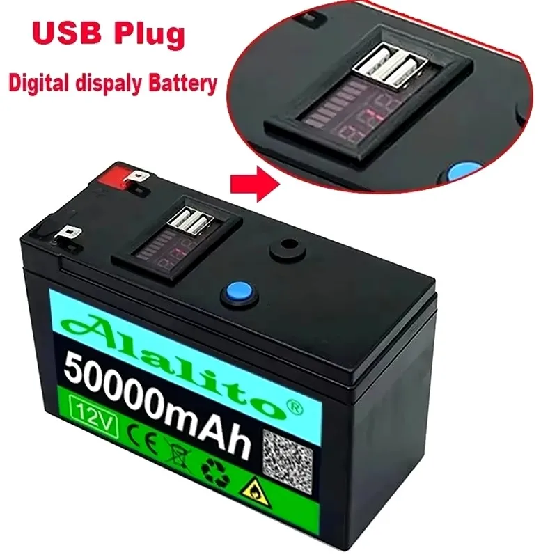 12V Battery 50Ah 18650 lithium battery pack Rechargeable battery for solar energy electric vehicle battery+12.6v3A charger