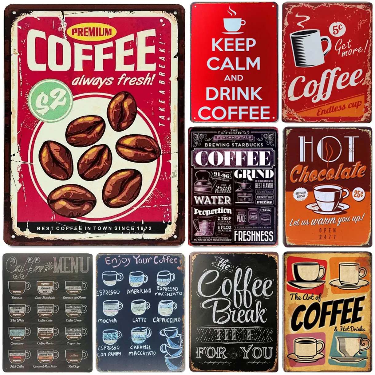 Metal Tin Signs Plaque Drink Coffee Wall Decoration Vintage Art Posters Iron Painting for Man Cave Home Cafe Garden Club Bar