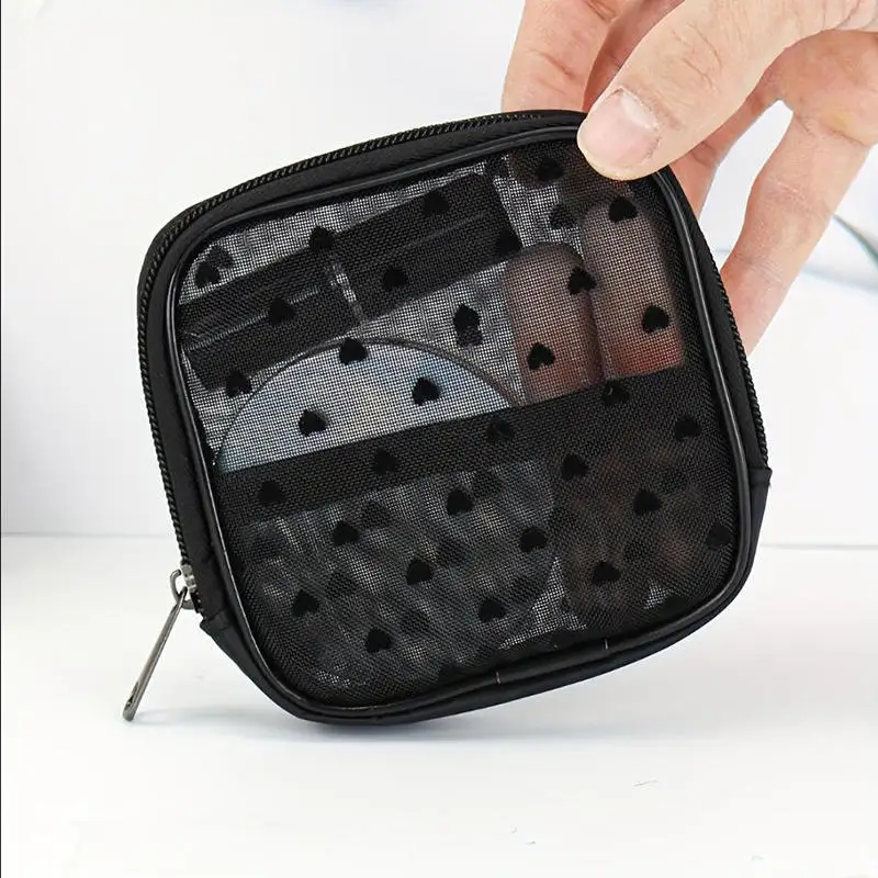 Makeup Brush Storage Mesh Cloth Cosmetic Bag Zipper Pocket Makeup Bags Multifunctional Women Lipstick Key Coin