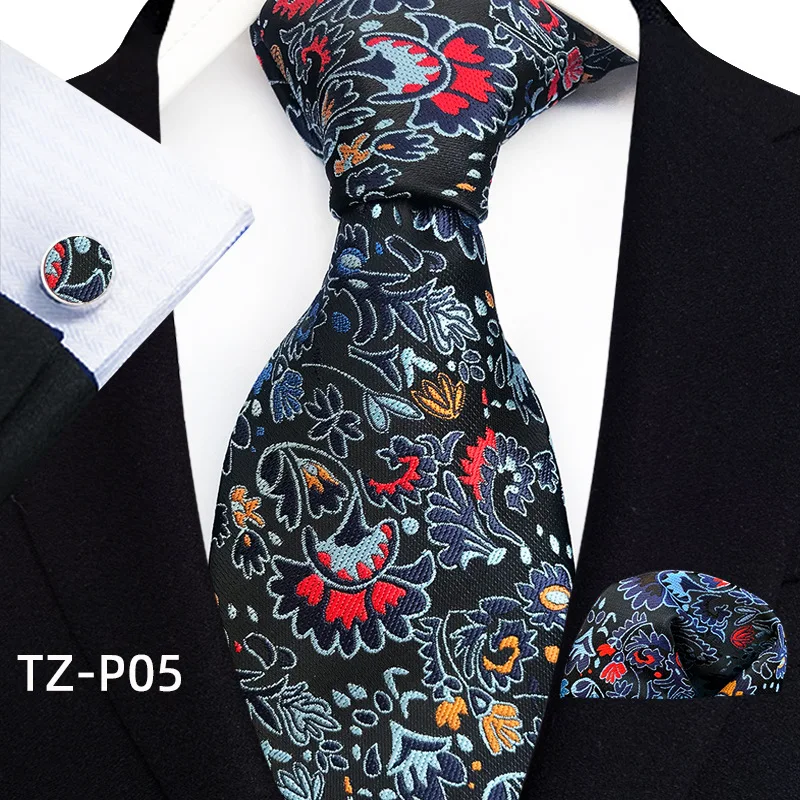 Floral Blau Krawatten Für Männer Hochzeit Party Business Mann Krawatte Taschentuch Brosche Manschettenknöpfe Set Männer Zubehör Gravata – Detail 7