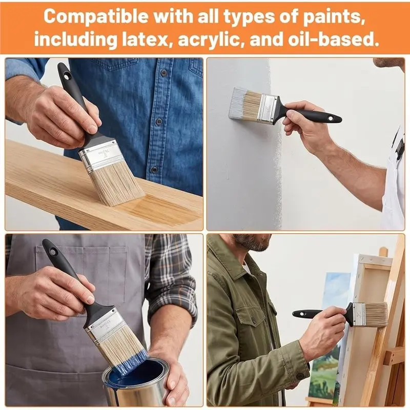 [ABFI!】 Professional DIY Painting Tool 12 Pack 3 Inch Flat Paint Brush Set With Black Plastic Handles, Paint Brushes For Walls