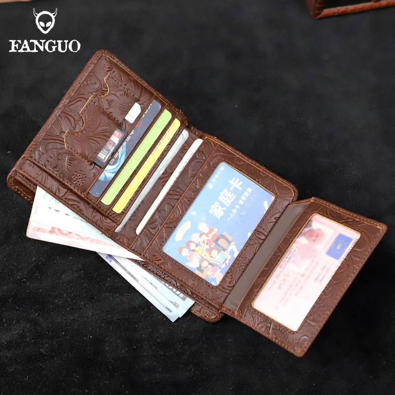 RFID Card Holder Short Wallet For Men Genuine Leather Customized Wallet Luxury Male Large Capacity Money Bag