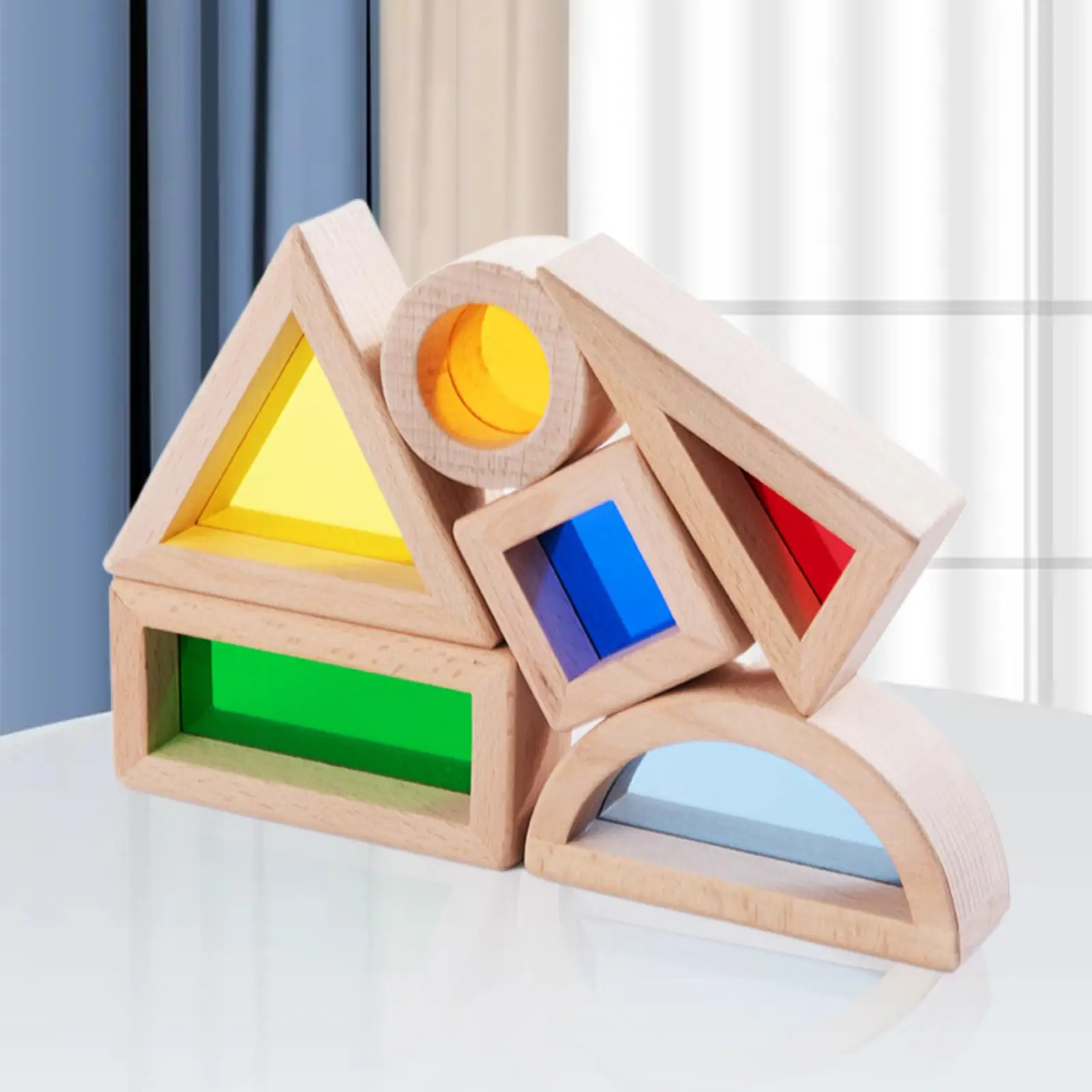 6 piezas de bloques de apilamiento de madera juguetes educativos multicolores para niños y niñas