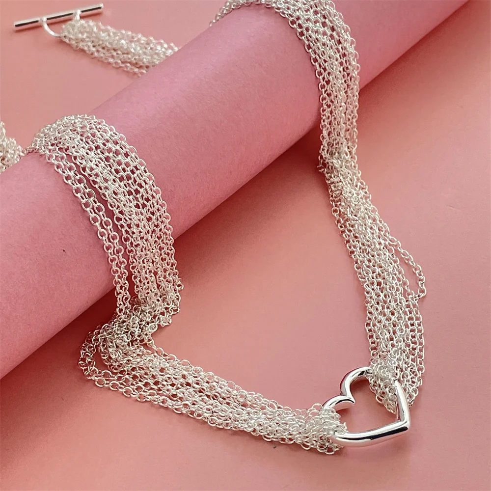 Fashion silver colored tassel heart necklace hot sale men and women fashion jewelry birthday gift