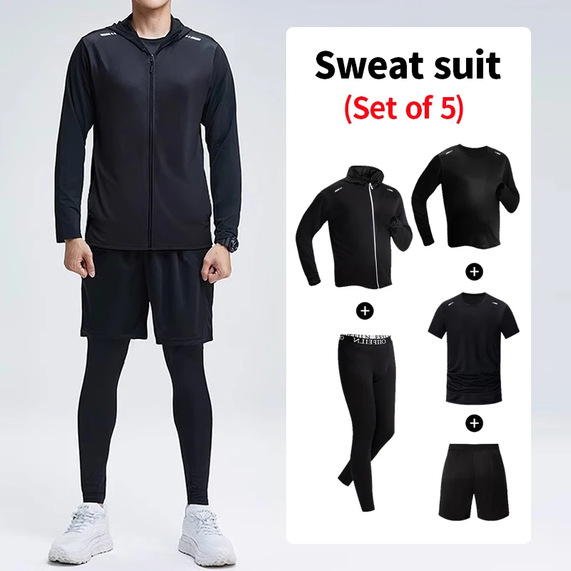 

5/3/2/1 Piece Men's Four Seasons Multi-match Combination Sports Suit Gradual Zipper Jacket Running Fitness Short-sleeved Shorts