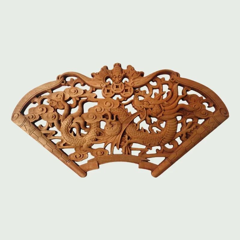 Traditional Chinese Woodcarving Wall Hanging Camphor Wood 3D Exquisite Dragon Phoenix Flower Carving Craft Home Decoration