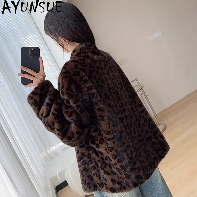 AYUSNUE Luxury Real Mink Fur Coat Women Winter Clothes Short Style Jacket Woman New in Coats Natural Whole Mink Шуба Женская
