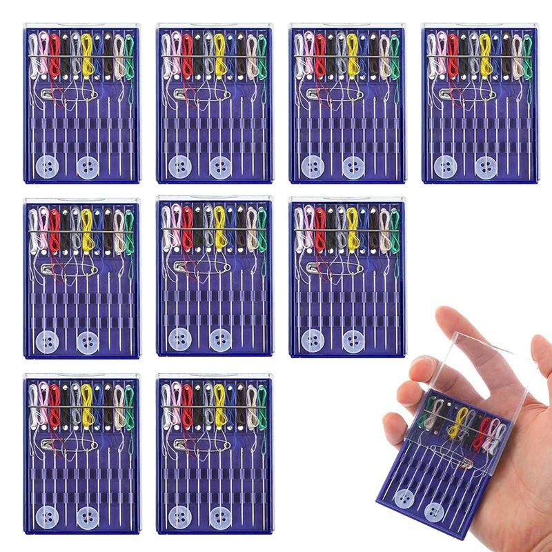 10 Boxes Mini Sewing Kit, Quick Fix Sewing Kit Small Travel Sewing Kit Pre Threaded Needle Kit With Pin Button