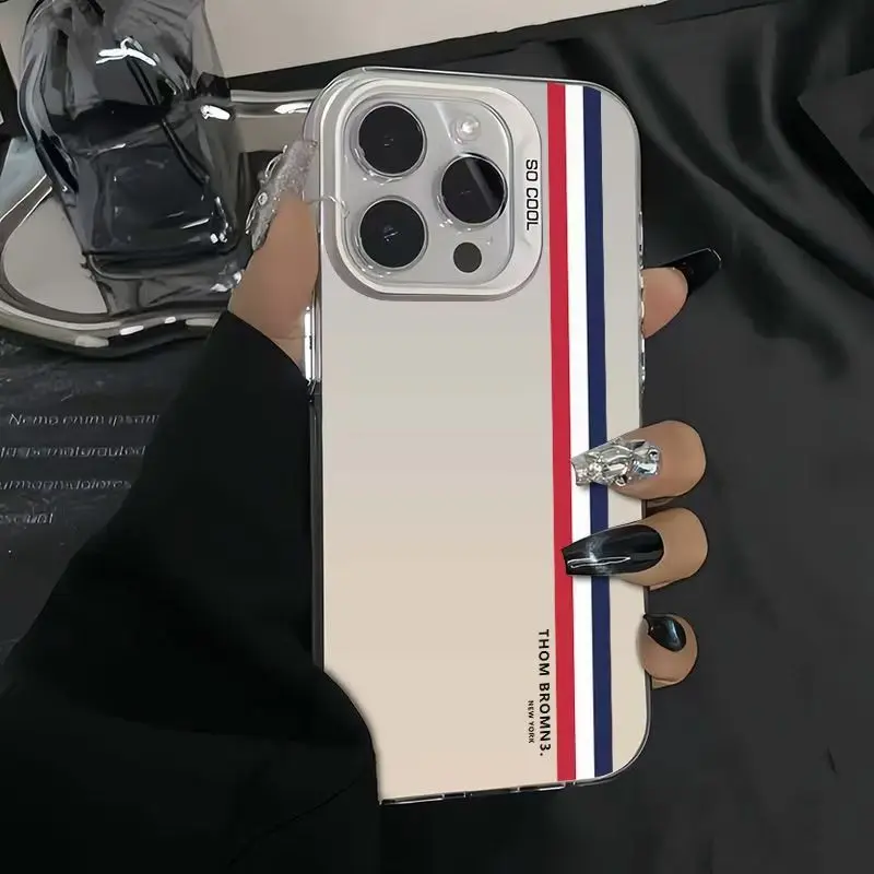 

Red white and blue stripes for iPhone 16 15 14 Pro Max 13 12 11 Pro Max 8 7 14 15 Plus SE2 XS XR X Colored silver case